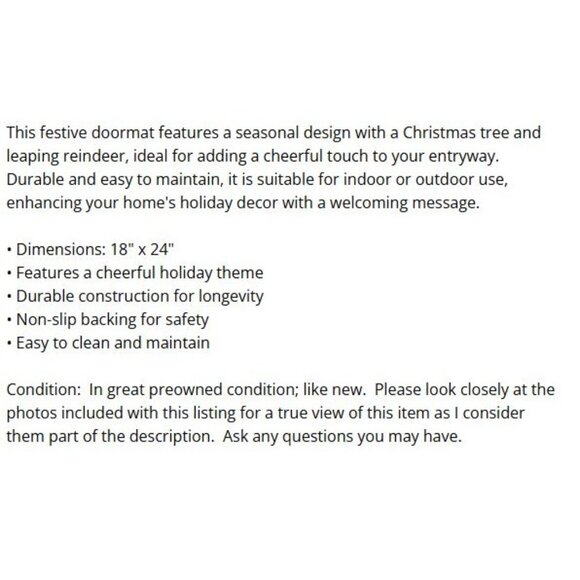 Holiday Doormat18"x24" Reindeer Christmas Tree Season's Greetings Non-Slip - Picture 8 of 8